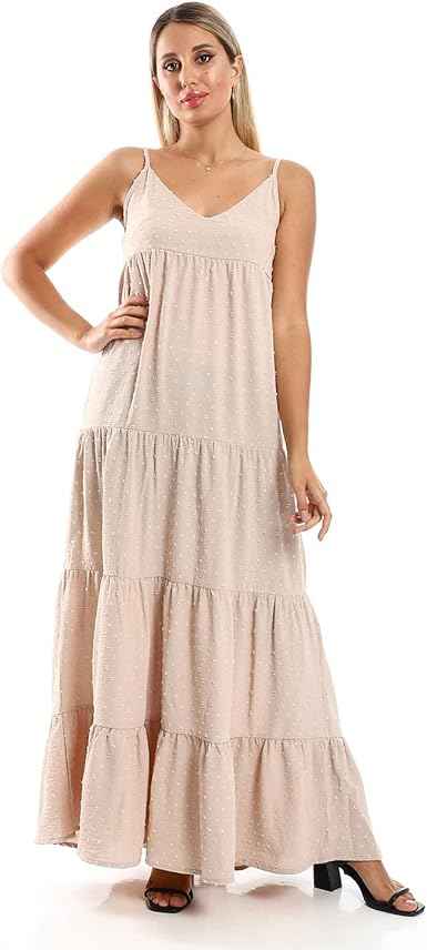 JAMILA Women Spaghetti Sleeves Tiered Dress DRESS - Safqqa Egypt