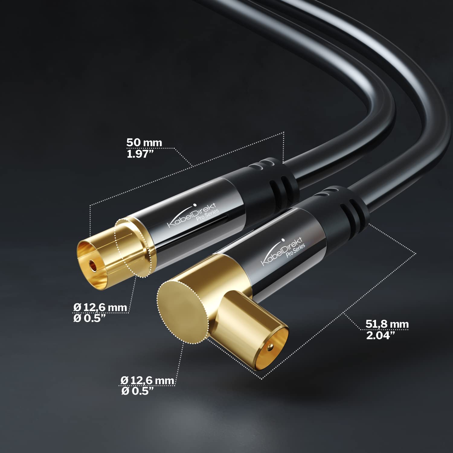 KabelDirekt – 3m 75 Ohm HDTV aerial cable, 90° angled coaxial male connector > straight coaxial female connector, coaxial cable for TV, HDTV, radio, DVB-T2, DVB-C, DVB-S (angled connector)