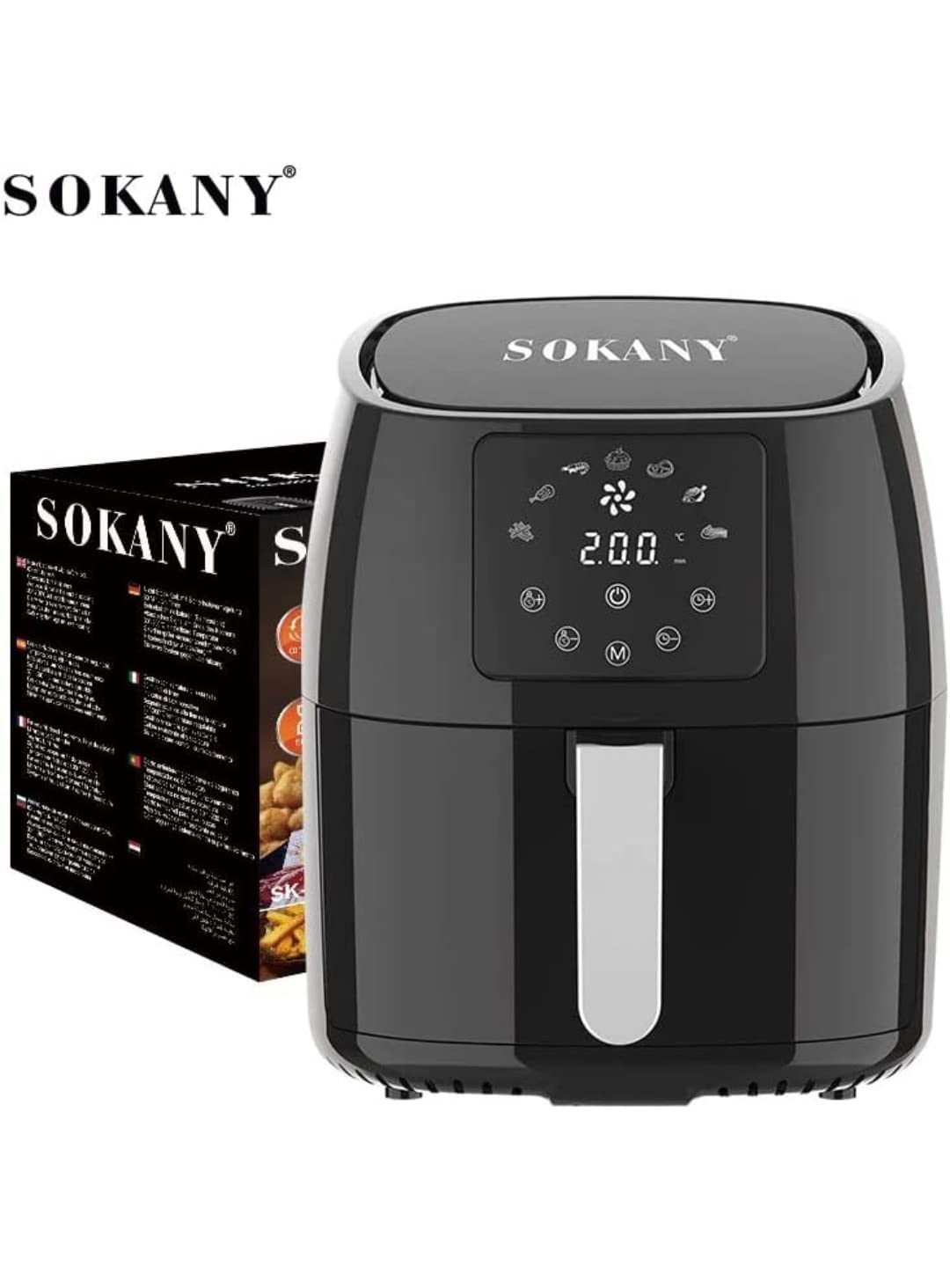 Sokany healthy air fryer Sk-8018 dishwasher safe removable basket heat resistant operating light indicators safety lock 1400w - 220v supply voltage and 50hz-Have Scratches