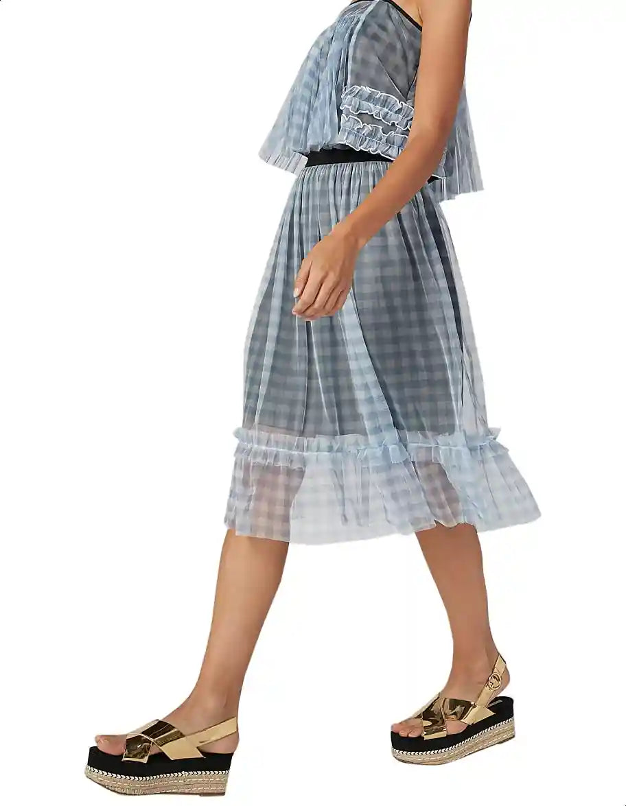 Splash Gingham-Plaid Ruffle-Trim Midi A-Line Skirt for Women