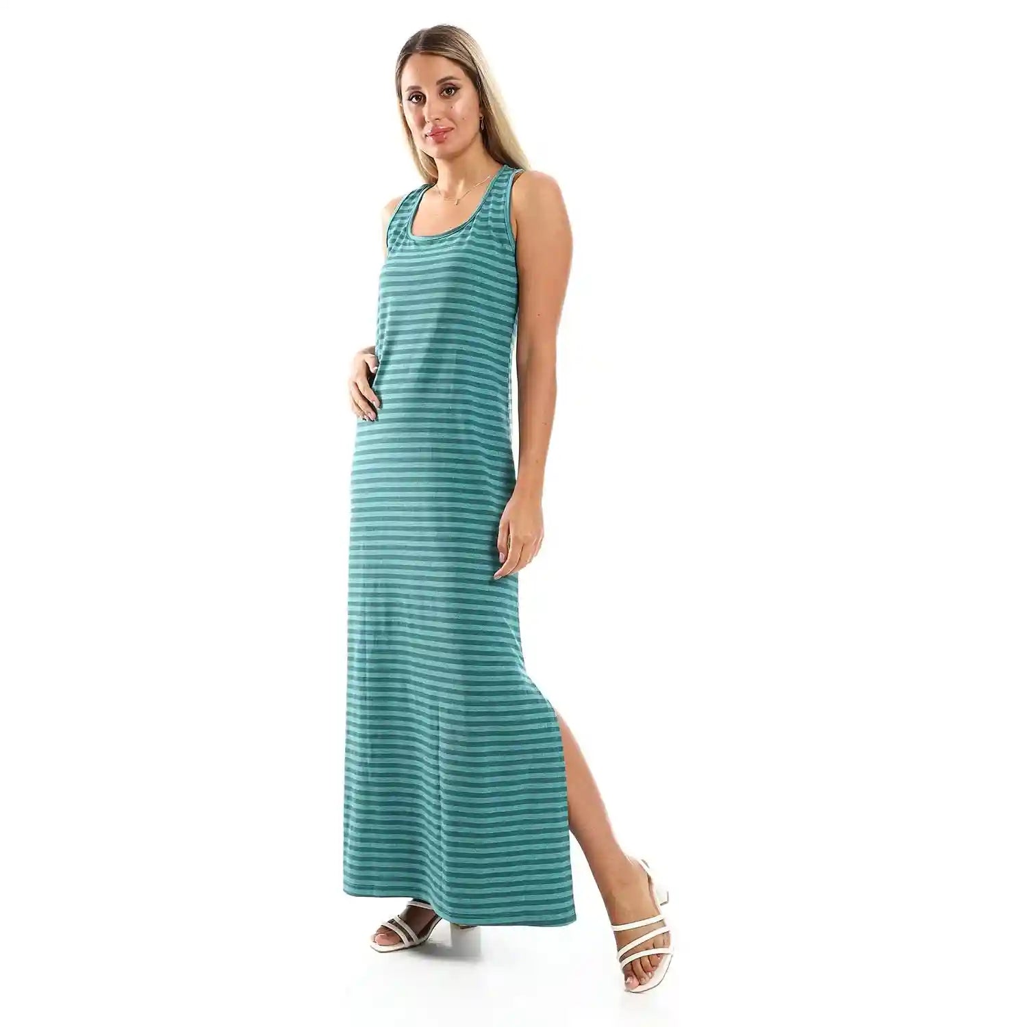 JAMILA Women Striped Sleeveless Long Dress - Safqqa Egypt