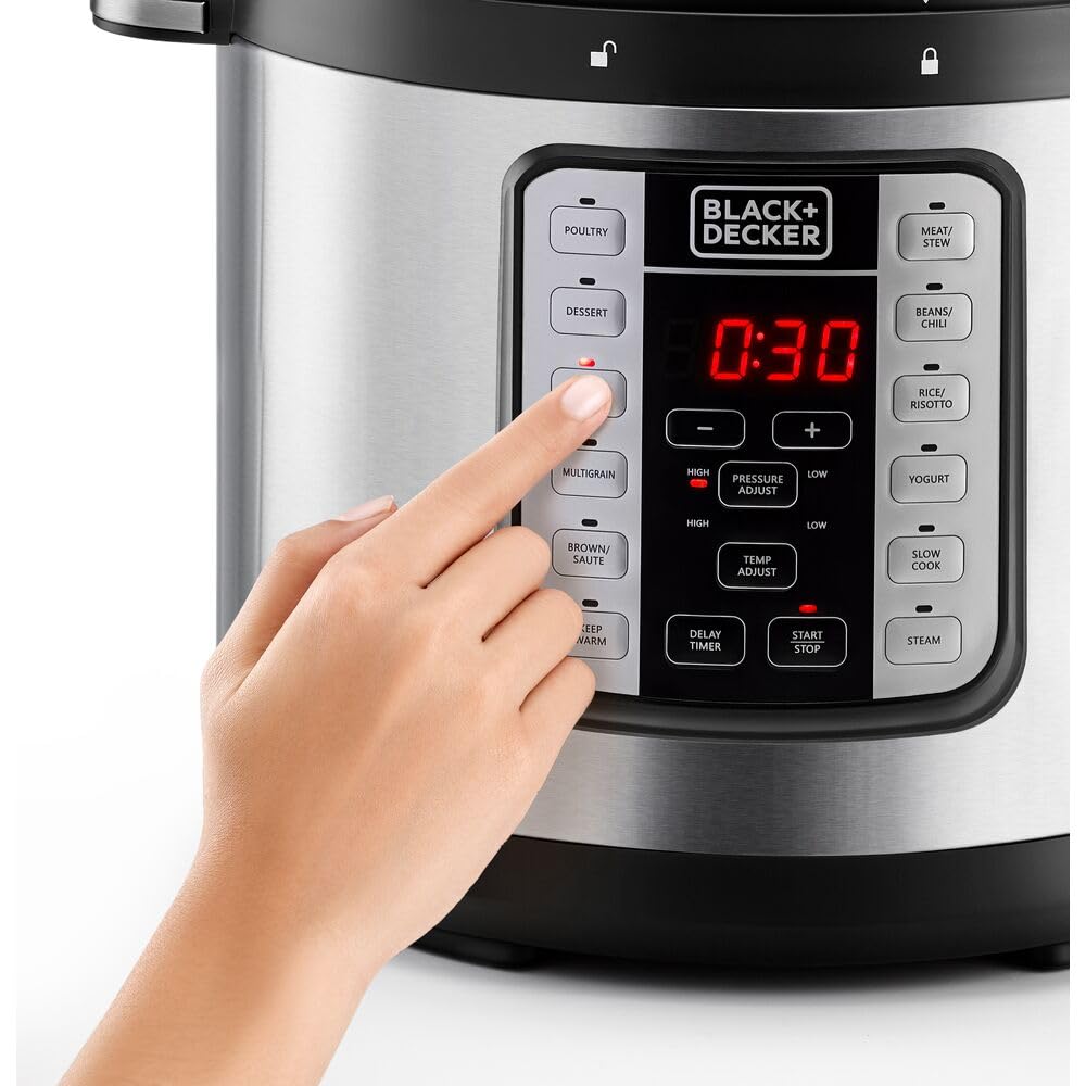 Black&Decker 7-in-1 Smart Electric Pressure Cooker, 6L, 1000W – Programmable Multi-Cooker, Black/Silver – PCP1000-B5