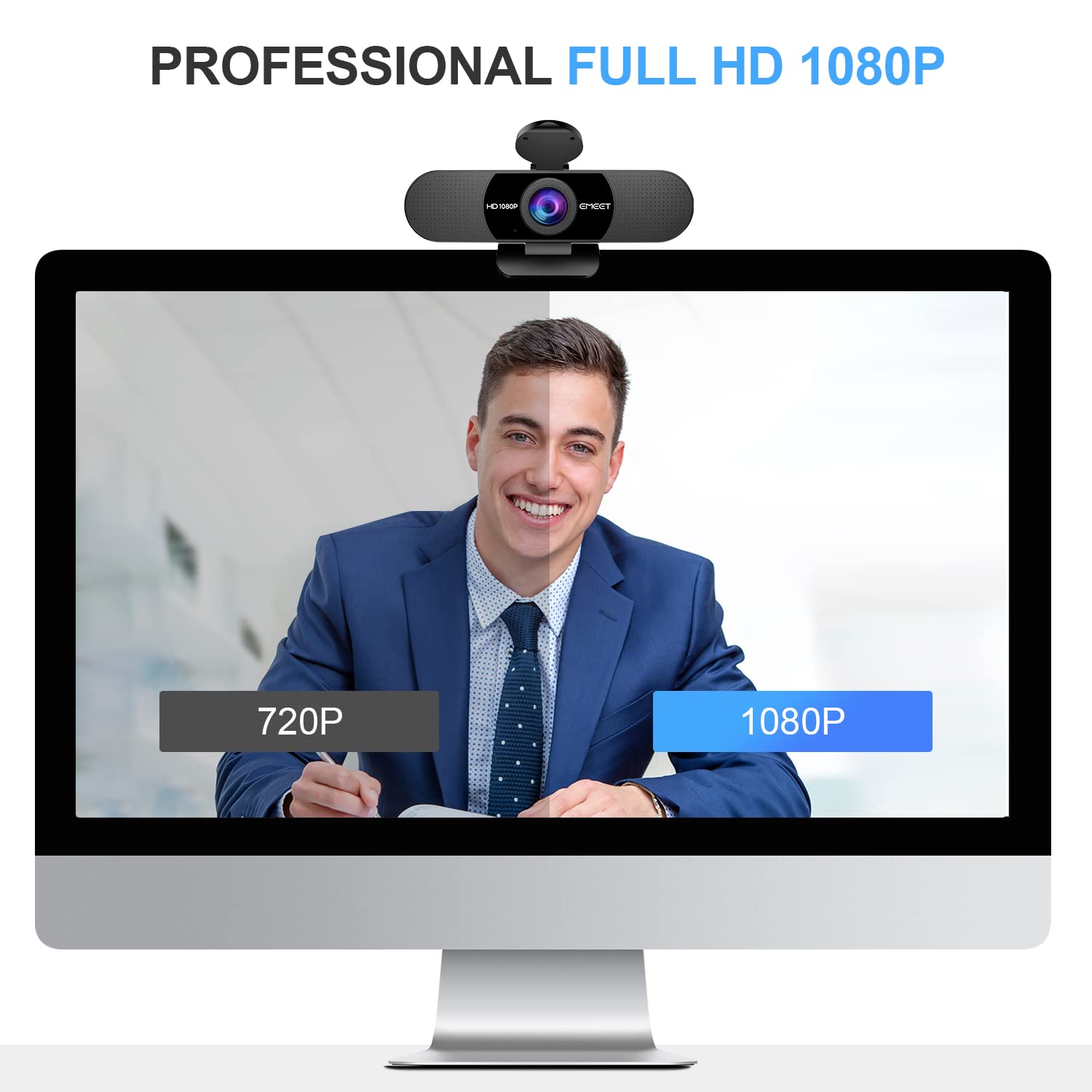 كاميرا ويب C960 بدقة 1080 بيكسل وزاوية 90 درجة مزودة بميكرفونين ومنفذ USB للتوصيل والتشغيل من اي ميت، للاب توب والكمبيوتر، بصري