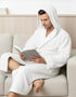 NY Threads Men's Hooded Fleece Bathrobe White