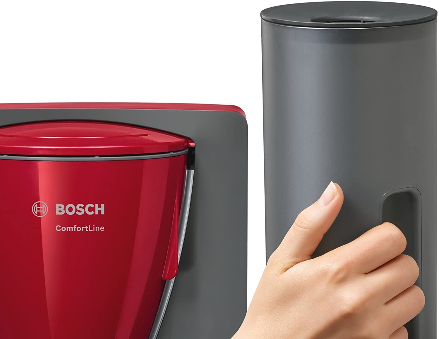Bosch Comfort Line TKA6A044 Coffee Machine, Flavor Protection Glass Jug, Automatic Limit Switch, Programmable to 20/40/60 Minutes, 1200 W, Red /