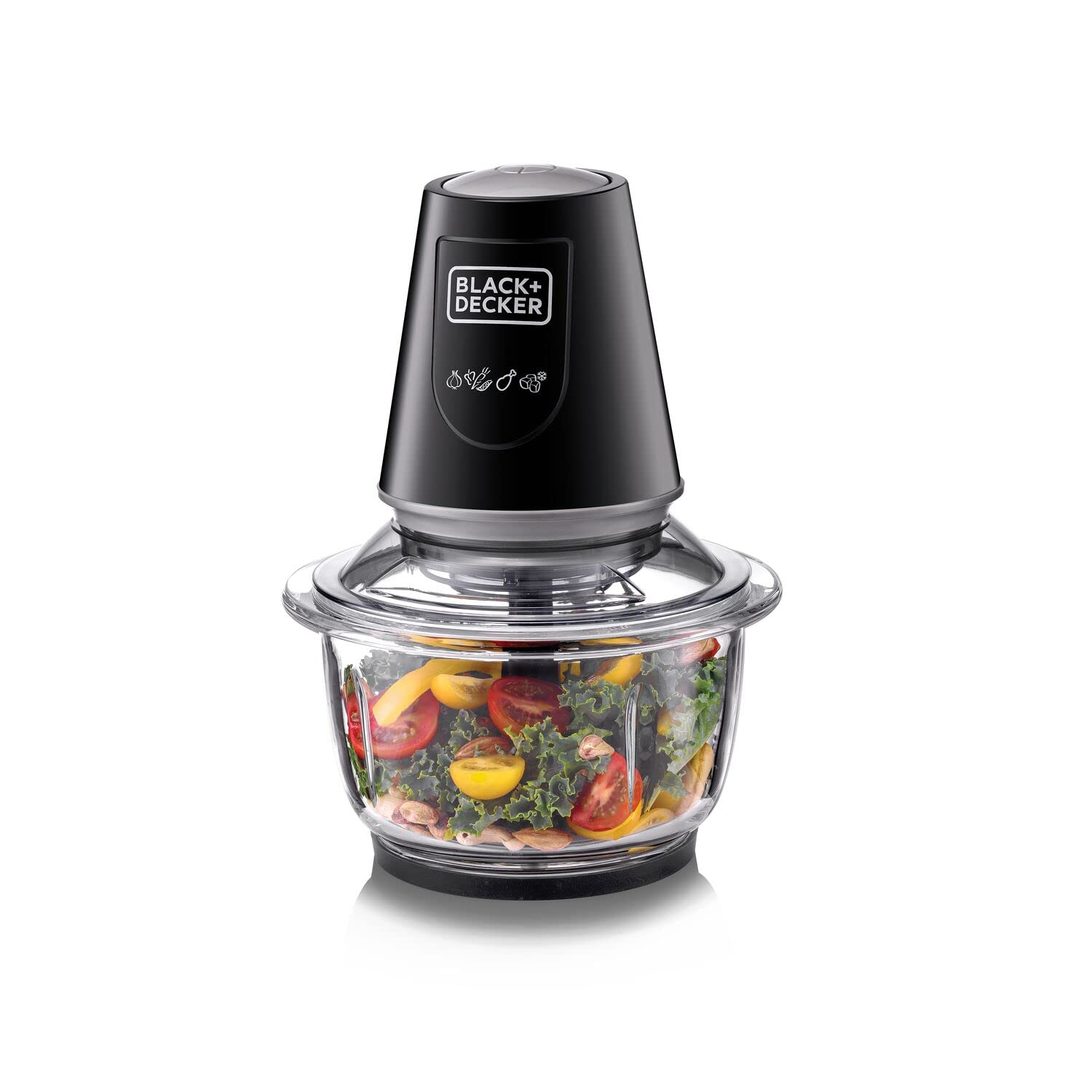 BLACK+DECKER Multi-Function Glass Chopper & Mincer, 400W, XXL 1.2L Bowl, 4-Blade System, Pulse Speed for Precision, Ice Crushing, Compact Sleek Black Design, Easy to Clean, Black - GC400-B5