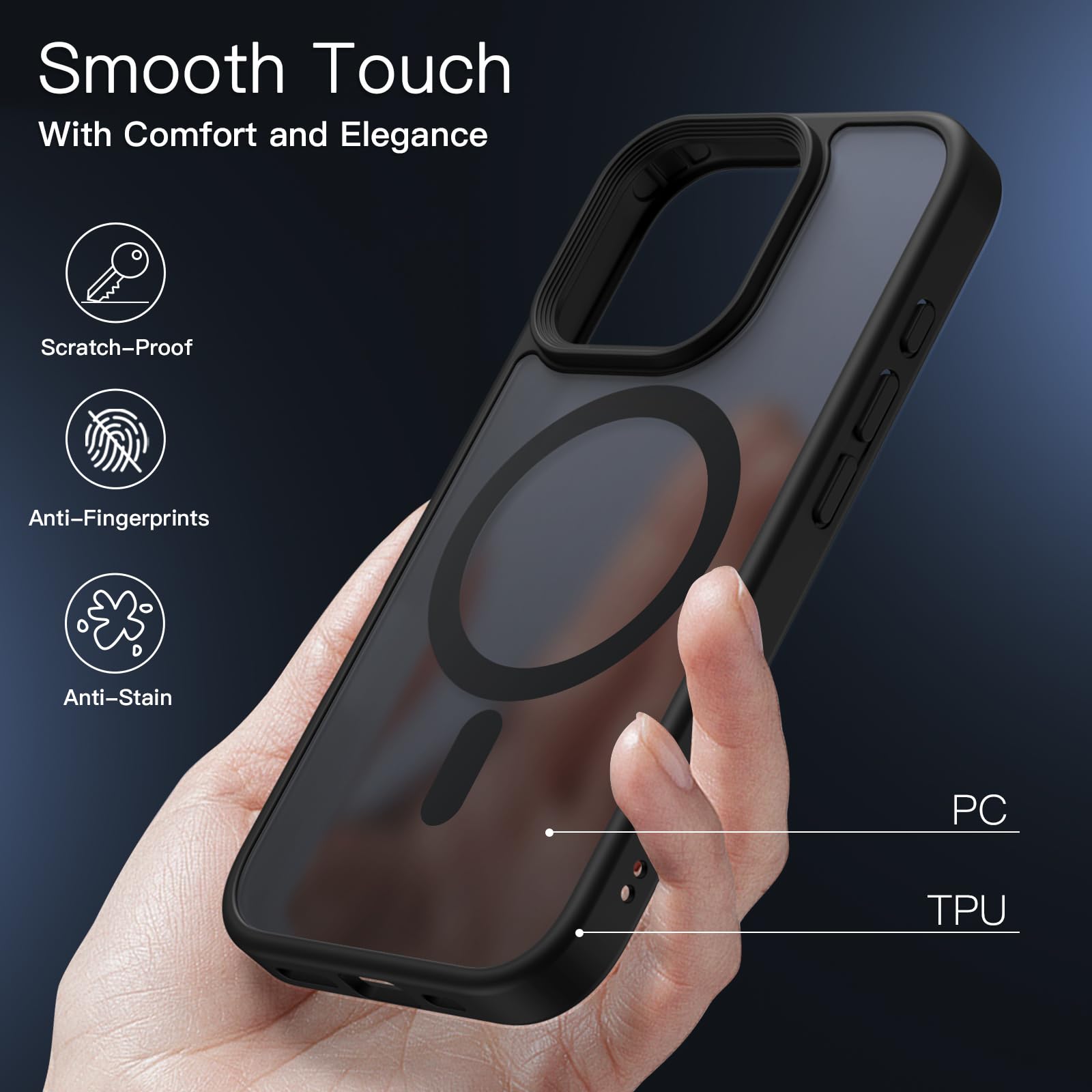 JETech Magnetic Case for iPhone 16 Pro Max (6.9-inch), MagSafe Compatible, Translucent Matte Slim Shockproof Phone Cover, Black – Safqqa Egypt