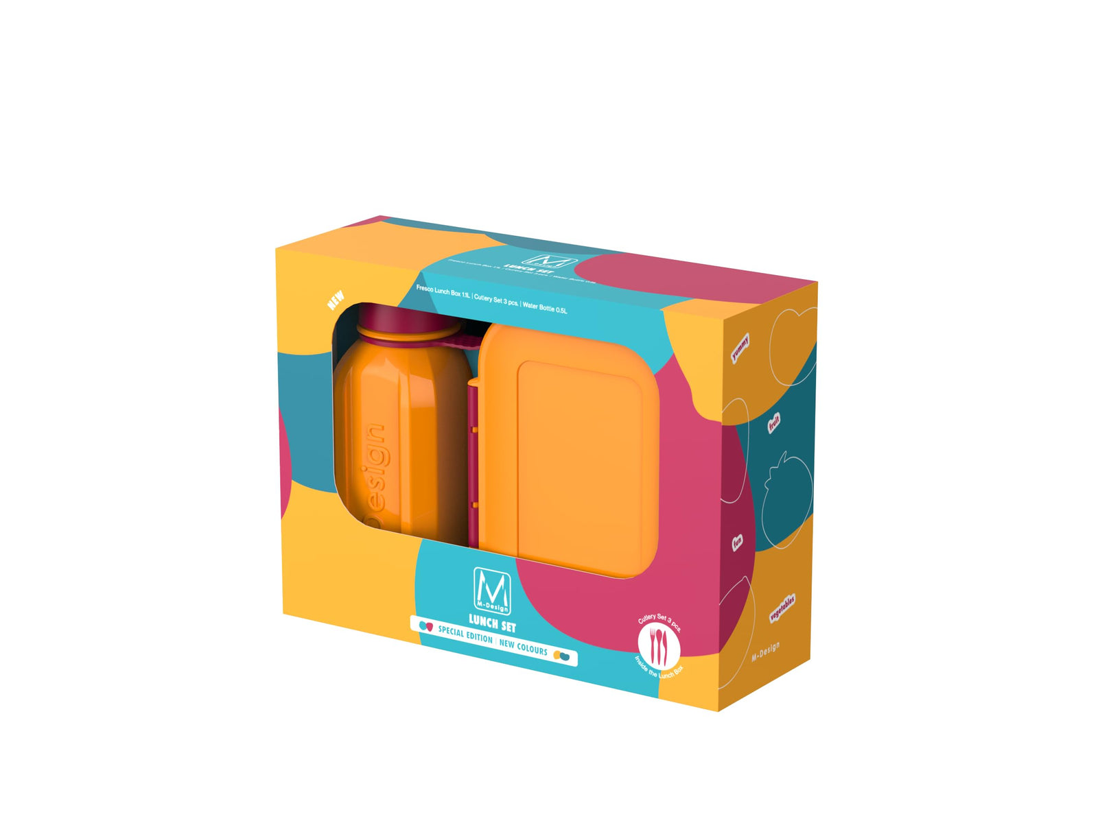 KARE M-Design Lunch Box with Bottle, 1.1 Litre/500 ml Capacity, Orange/Fuchsia
