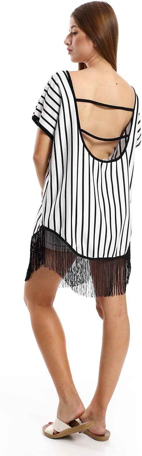 Jamila Women Blouses Deep Open Back Striped Tunic With Decorated Fringes - Safqqa Egypt