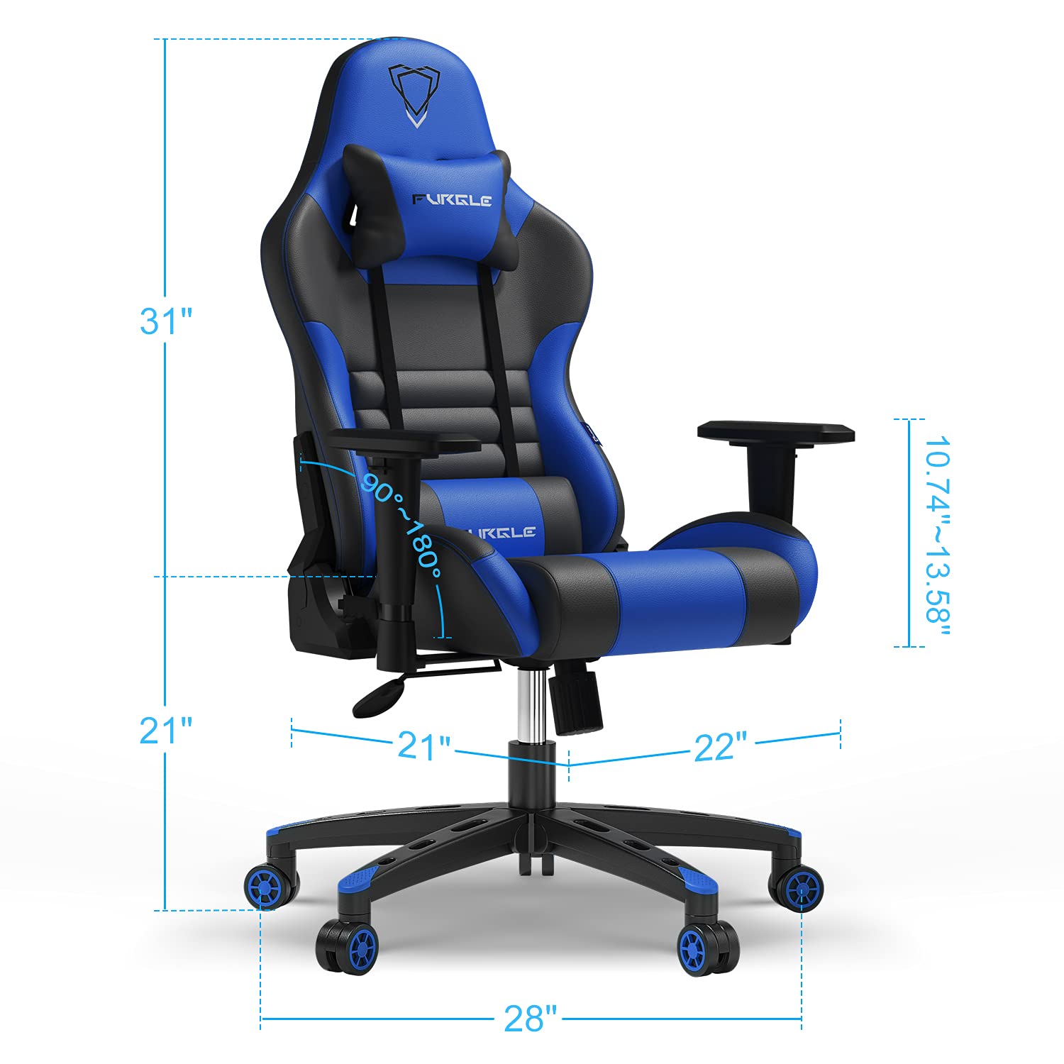 Furgle Gaming Chair, Gocker Ergonomic 3D Swivel Chair - One-Piece Steel Frame, PU Leather, Gas Lift - Black *Blue - Safqqa Egypt