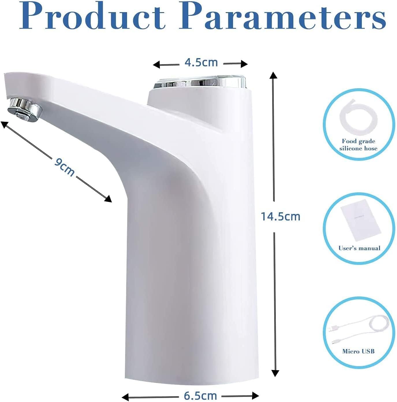 مضخة مياه كهربائية عامة مصممة لتسهيل سحب مياه الشرب من الجراكن الكبيرة. مناسبة لعبوات المياه بسعة من اثنين إلى خمسة جالونات، وتعمل بشكل أوتوماتيكي لتوفير استخدام مريح وسهل – Safqqa Egypt