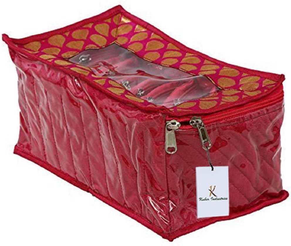 Kuber Industries Fabric Jewelry Box with 10 Transparent Pouches