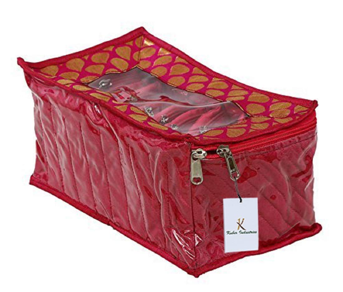 Kuber Industries Fabric Jewelry Box with 10 Transparent Pouches