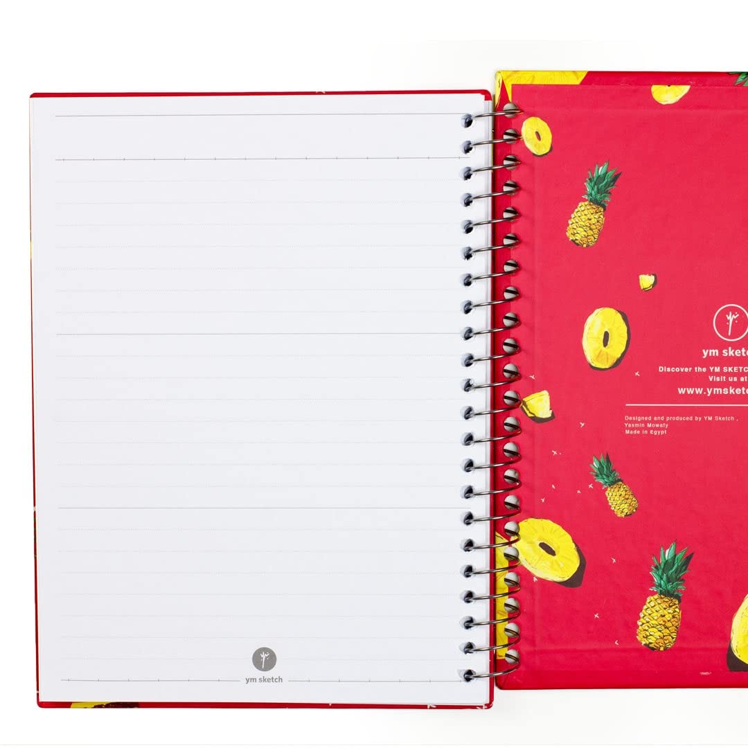 YM Sketch Designer Hardcover Notebook A5 - Pineapple | 15x20 cm, 80 Sheets, 160 Pages | Perfect for Writers, Students, Artists, and Office Use