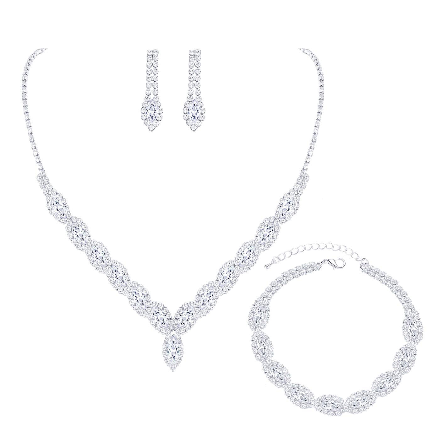 طقم مجوهرات نسائي من واي سول – عقد وأقراط مرصعة بفصوص CZ لليالي السهرة والزفاف