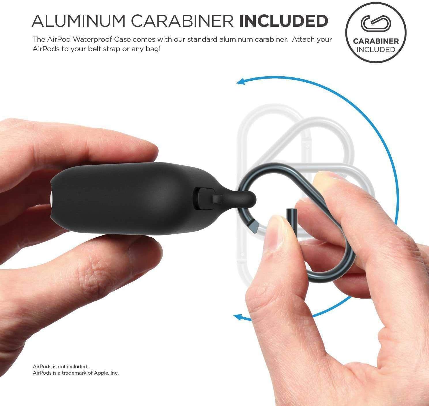 جراب ELAGO المقاوم للماء AirPods المعلقة - أسود