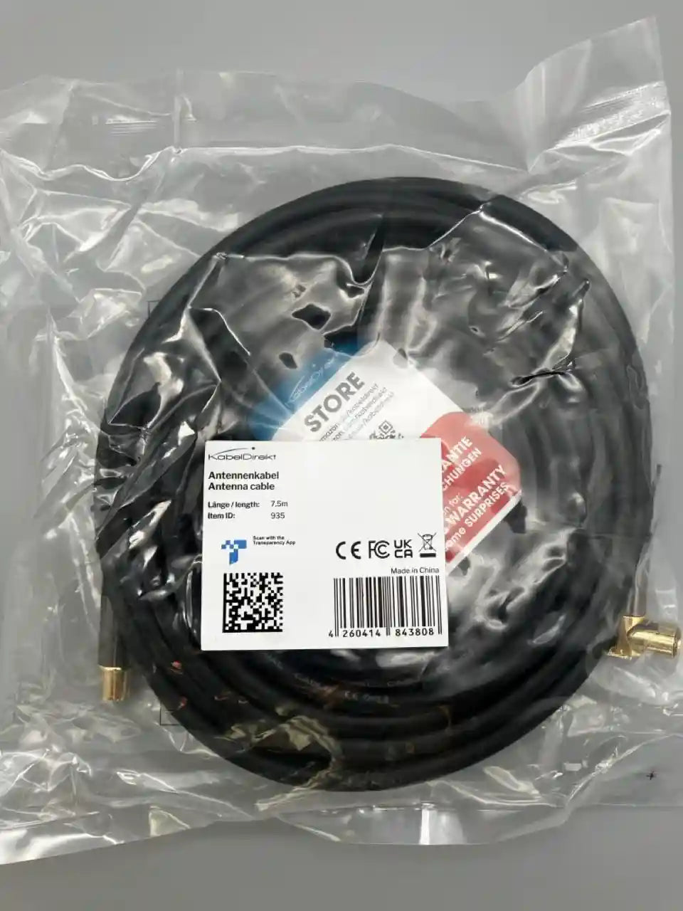 KabelDirekt 935 7.5m Coaxial Aerial/Antenna Cable with angle 90 ° (75 Ohm, angled female connector straight male connector, for TV, HDTV, radio, DVB-T2, DVB-C, DVB-S) black – Safqqa Egypt