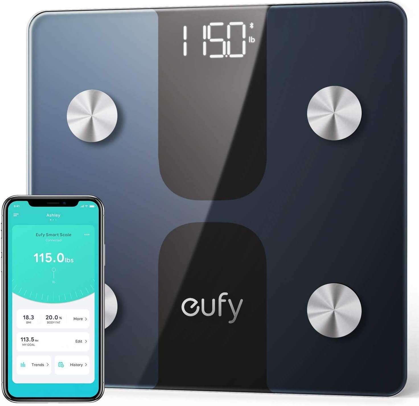 eufy Smart Scale C1 with Bluetooth, Body Fat Scale, Wireless Digital Bathroom Scale, 15 Measurements, Weight/Body Fat/BMI, Fitness Body Composition Analysis, Black/White, lbs/kg