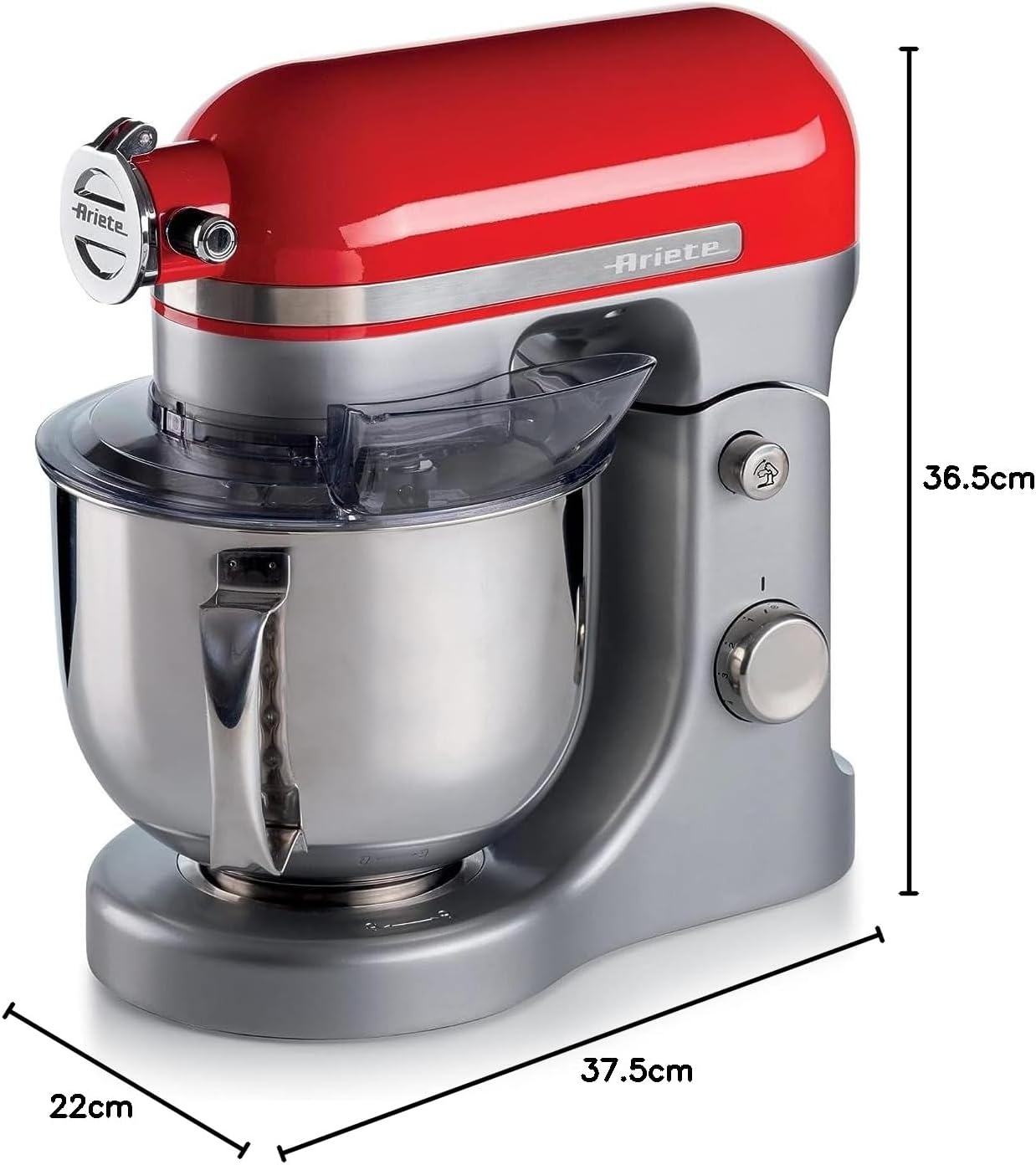 Ariete 1589 Moderna Planetary Mixer, 1600 Watts, 11 speeds, 5.5 Litres, 3 accessories for kneading, mixing and whipping. Red