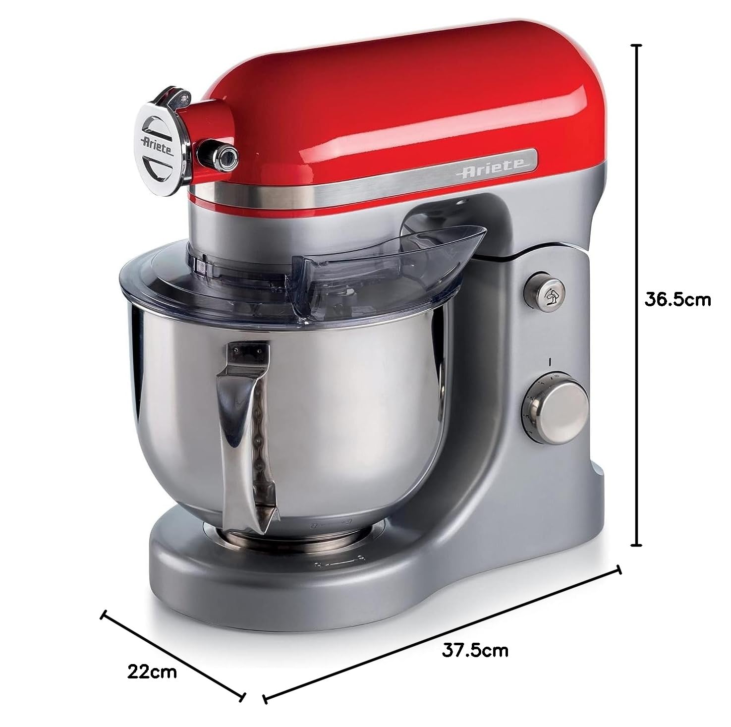 Ariete 1589 Moderna Planetary Mixer, 1600 Watts, 11 speeds, 5.5 Litres, 3 accessories for kneading, mixing and whipping. Red