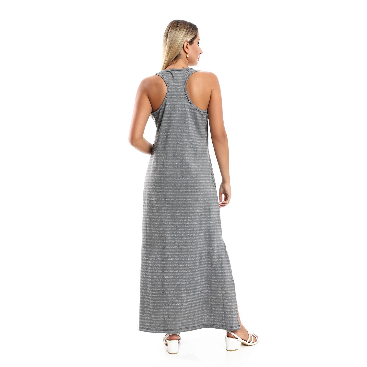 JAMILA Women Striped Sleeveless Long Dress With Side Slits DRESS
