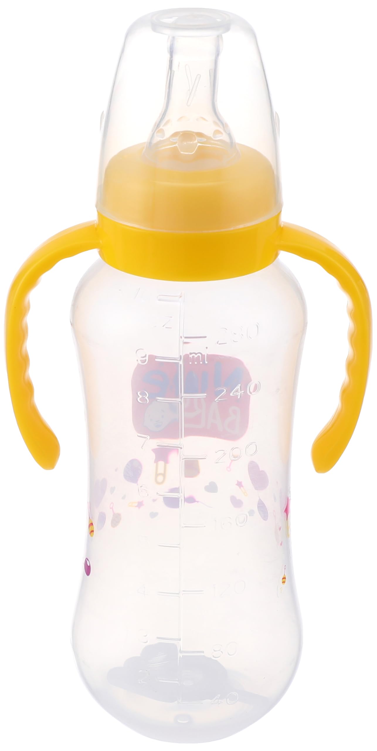 زجاجة رضاعة بيد للأطفال من نايس بيبي، 280 مل، أصفر