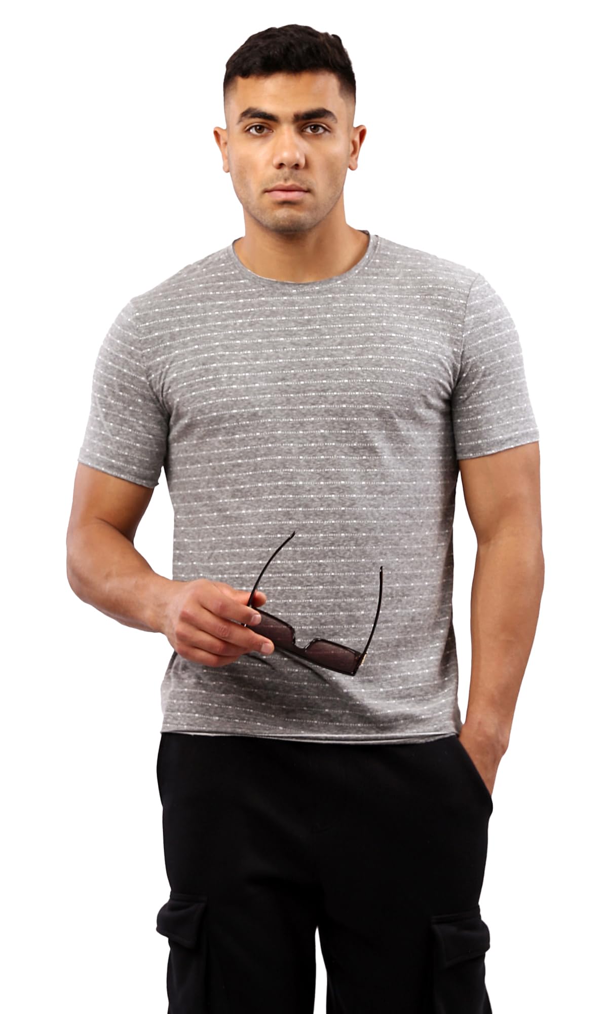 Ravin Heather Medium Grey Short Sleeves Slip On T-Shirt For MEN,Slip-on design for easy wearing.