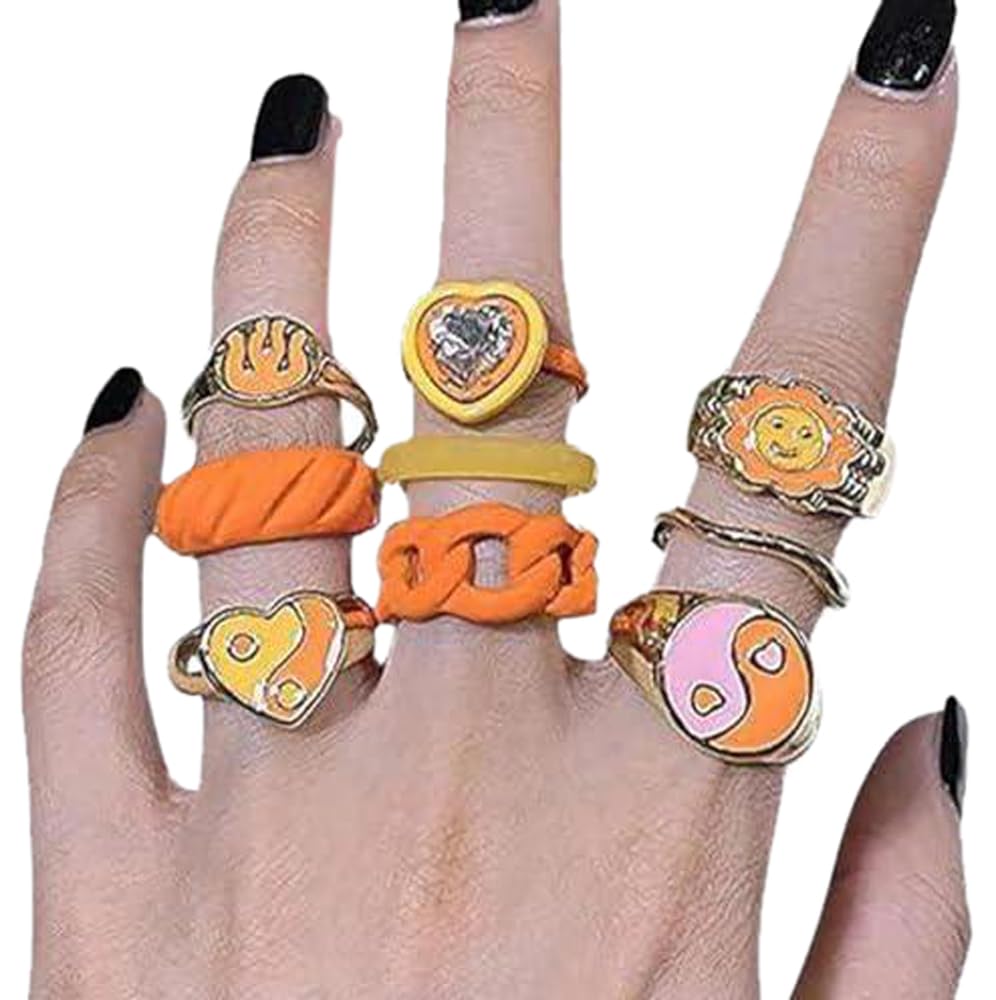 Fluffy Trendy Metal Orange Rings Set for Women