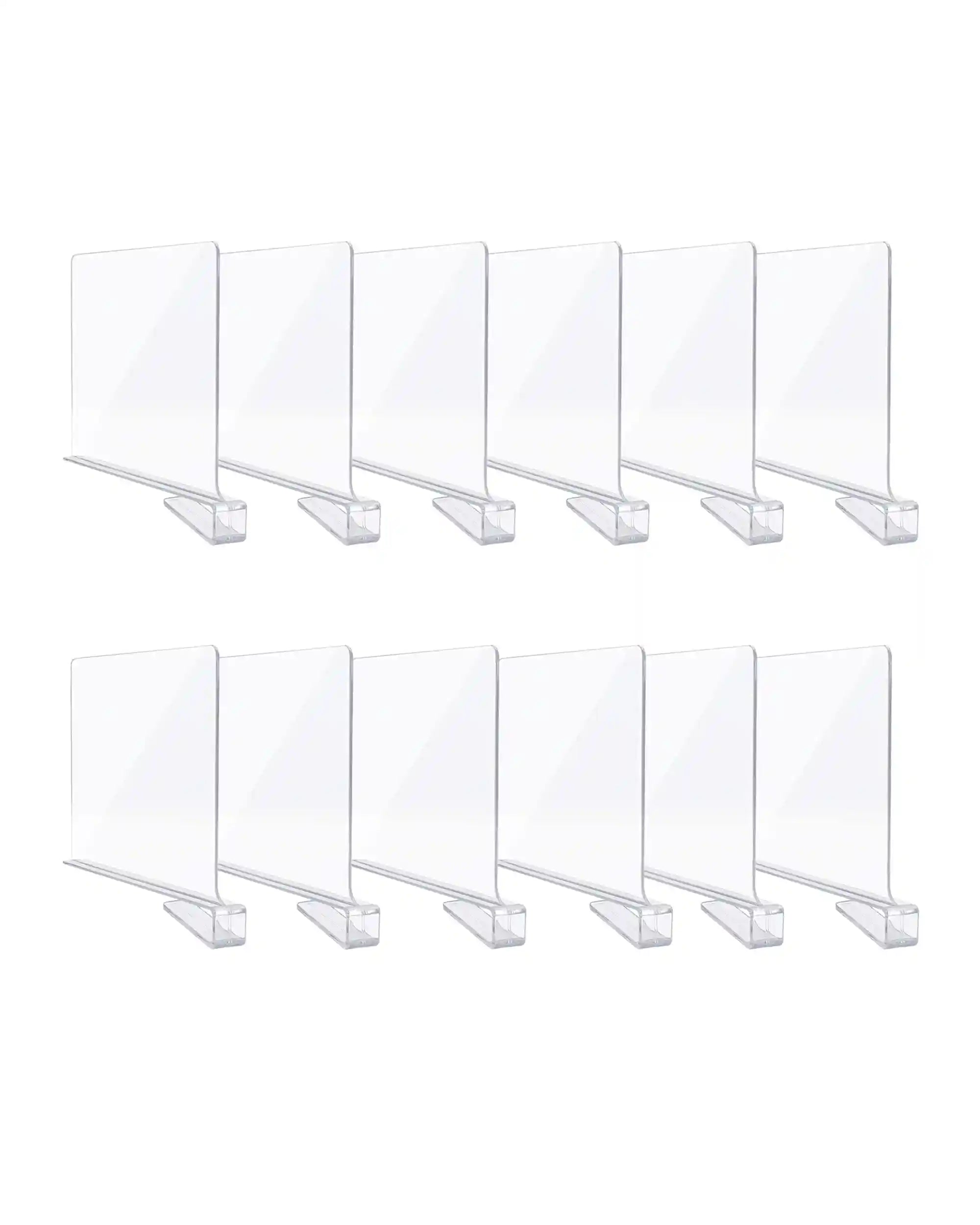 فواصل رفوف شفافة من الأكريليك – طقم من 12 قطعة لتنظيم الخزائن والرفوف