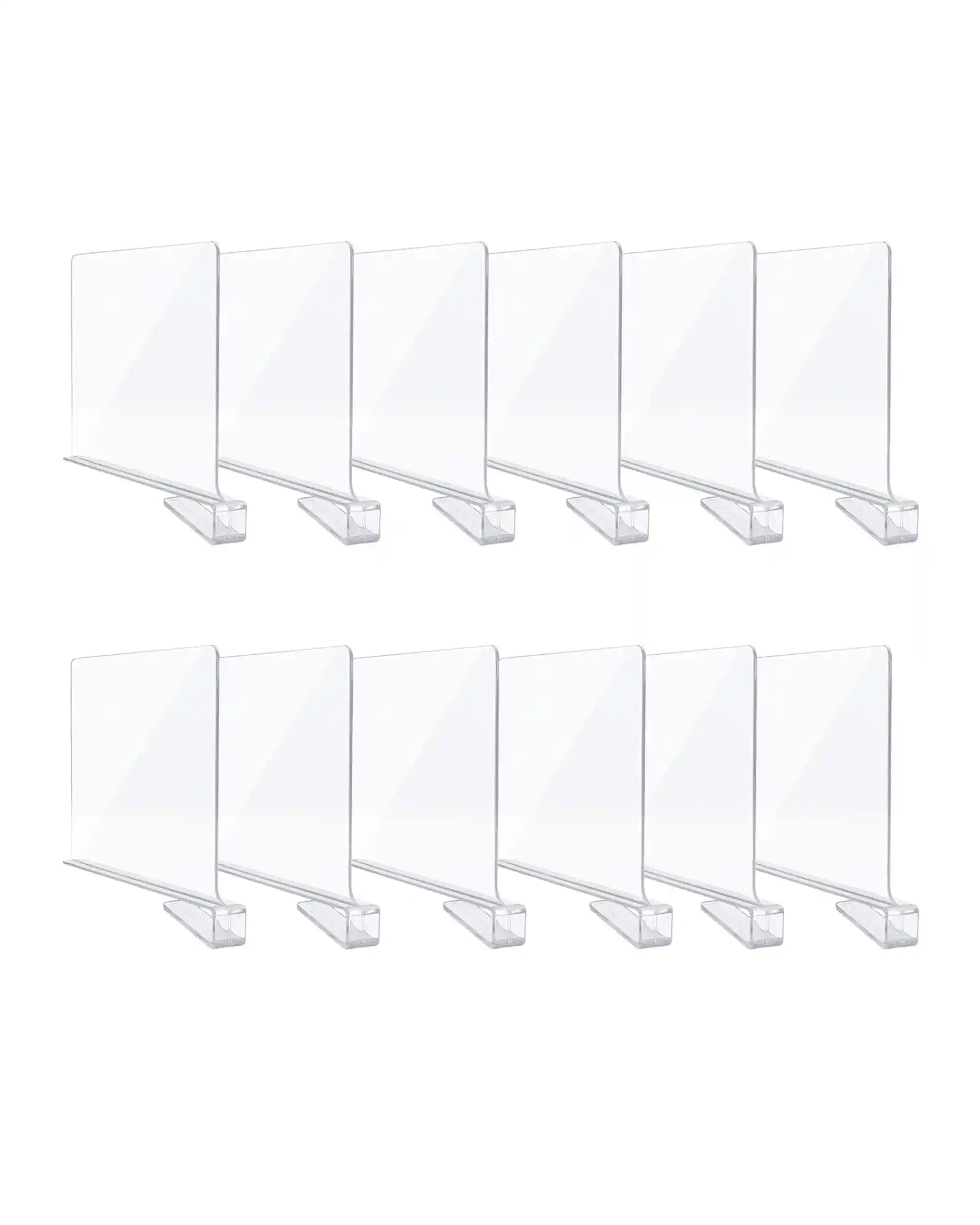 فواصل رفوف شفافة من الأكريليك – طقم من 12 قطعة لتنظيم الخزائن والرفوف