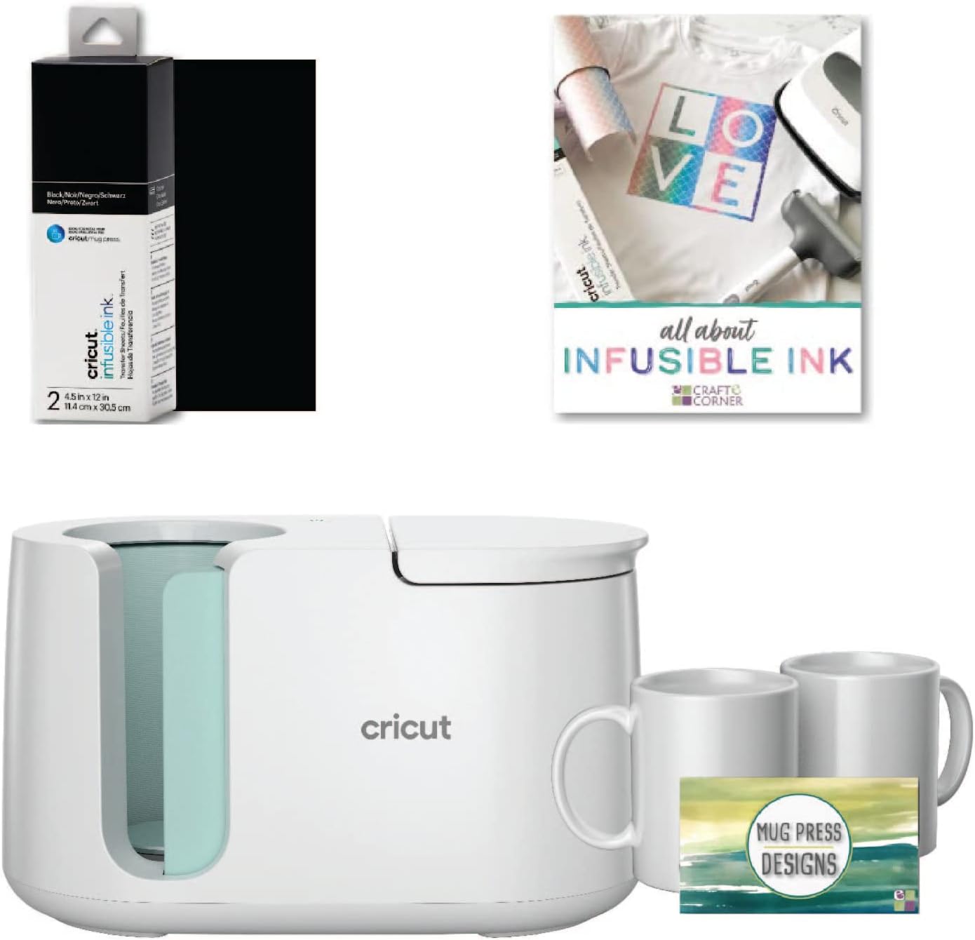 ماكينة كبس الأكواب من كريكوت طقم متكامل مع أوراق حبر حراري وأكواب 15 أونصة لتصميم الأكواب المخصصة