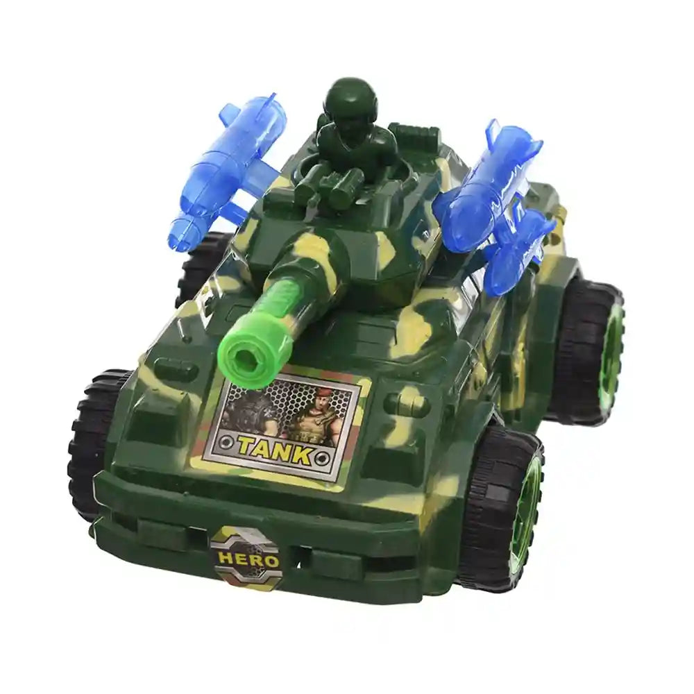 Plastic bump and go armed tank with light and sound system for boys - multi color