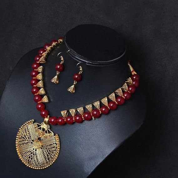 Shining Diva Fashion Women Antique Necklace Jewellery Set Red – Safqqa Egypt