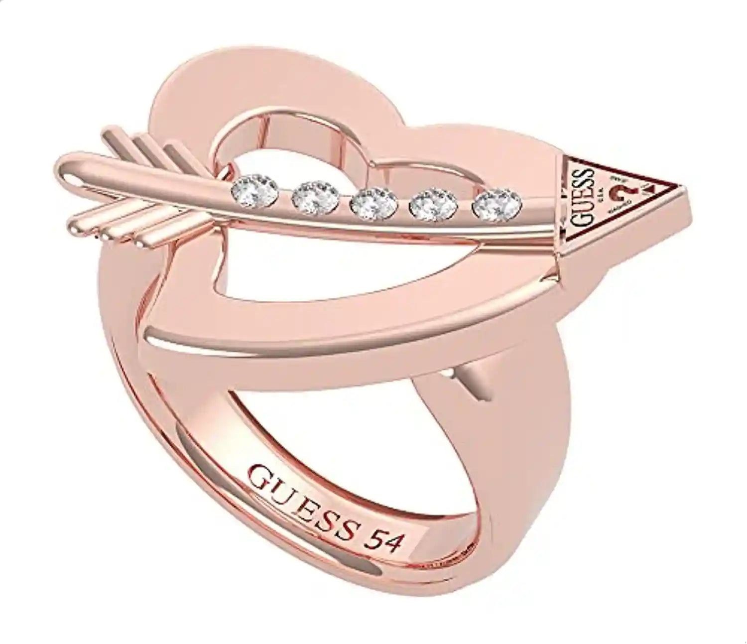 Guess UBR79042-56 Stainless Steel Stone Heart Shaped Ring for Women - Rose Gold