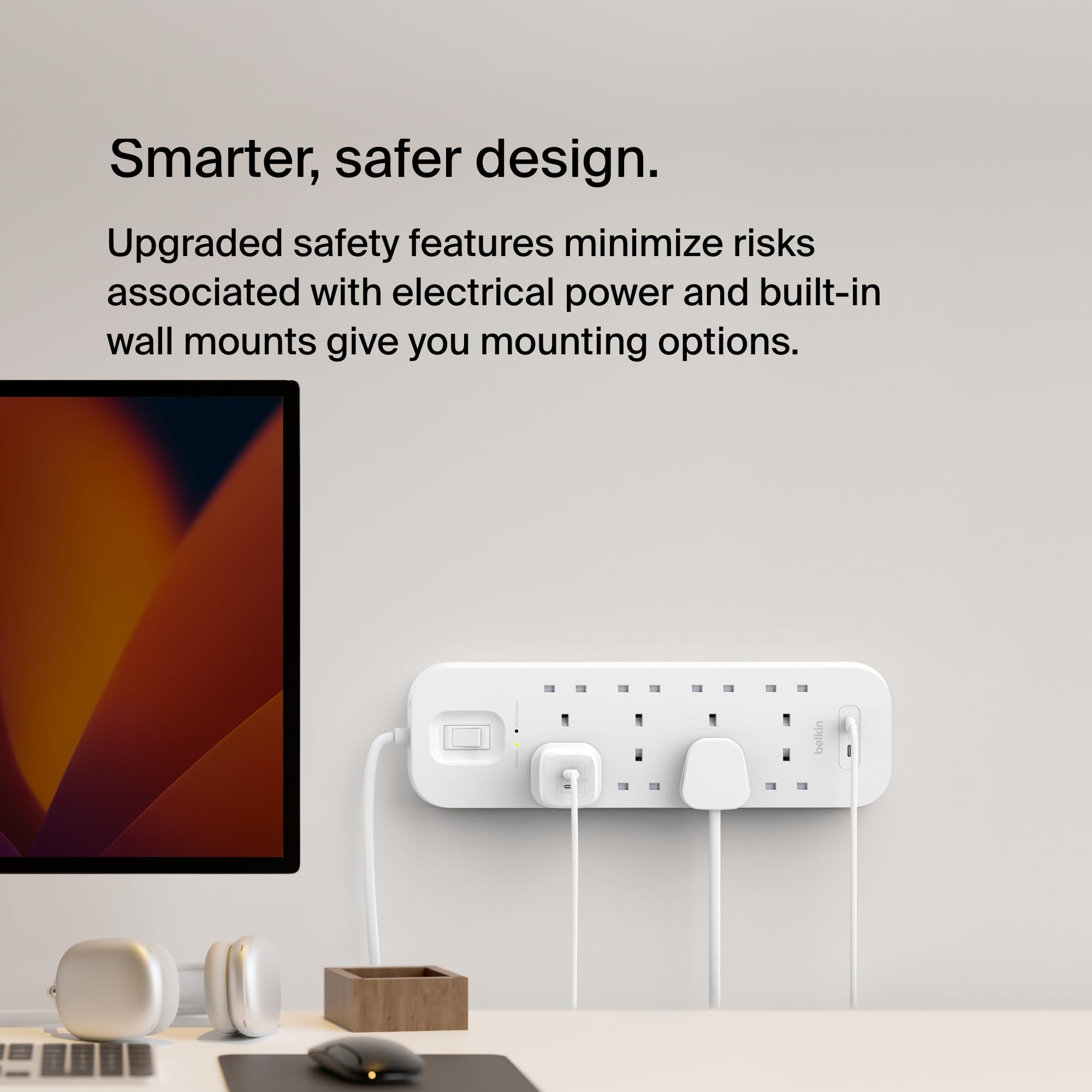  مشترك بلكين بثمانية مخارج كهربائية مع حماية من زيادة التيار خيارًا مثاليًا لتشغيل وحماية أجهزتك الإلكترونية بأمان وكفاءة. يحتوي على 8 منافذ كهربائية ومنفذين USB-C مع خاصية الشحن السريع PD لشحن عدة أجهزة في وقت واحد -دامج بوكس