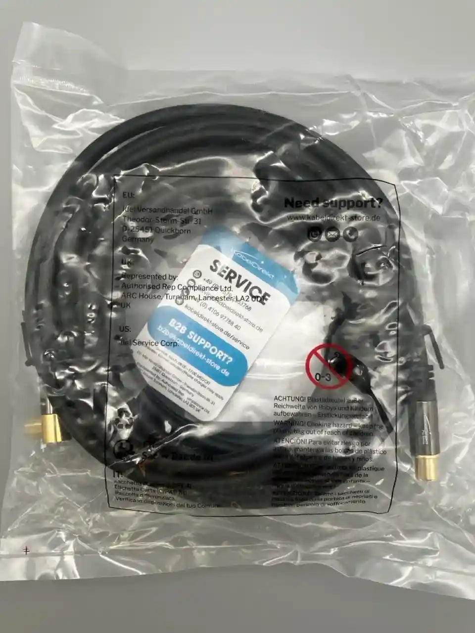 KabelDirekt 935 7.5m Coaxial Aerial/Antenna Cable with angle 90 ° (75 Ohm, angled female connector straight male connector, for TV, HDTV, radio, DVB-T2, DVB-C, DVB-S) black