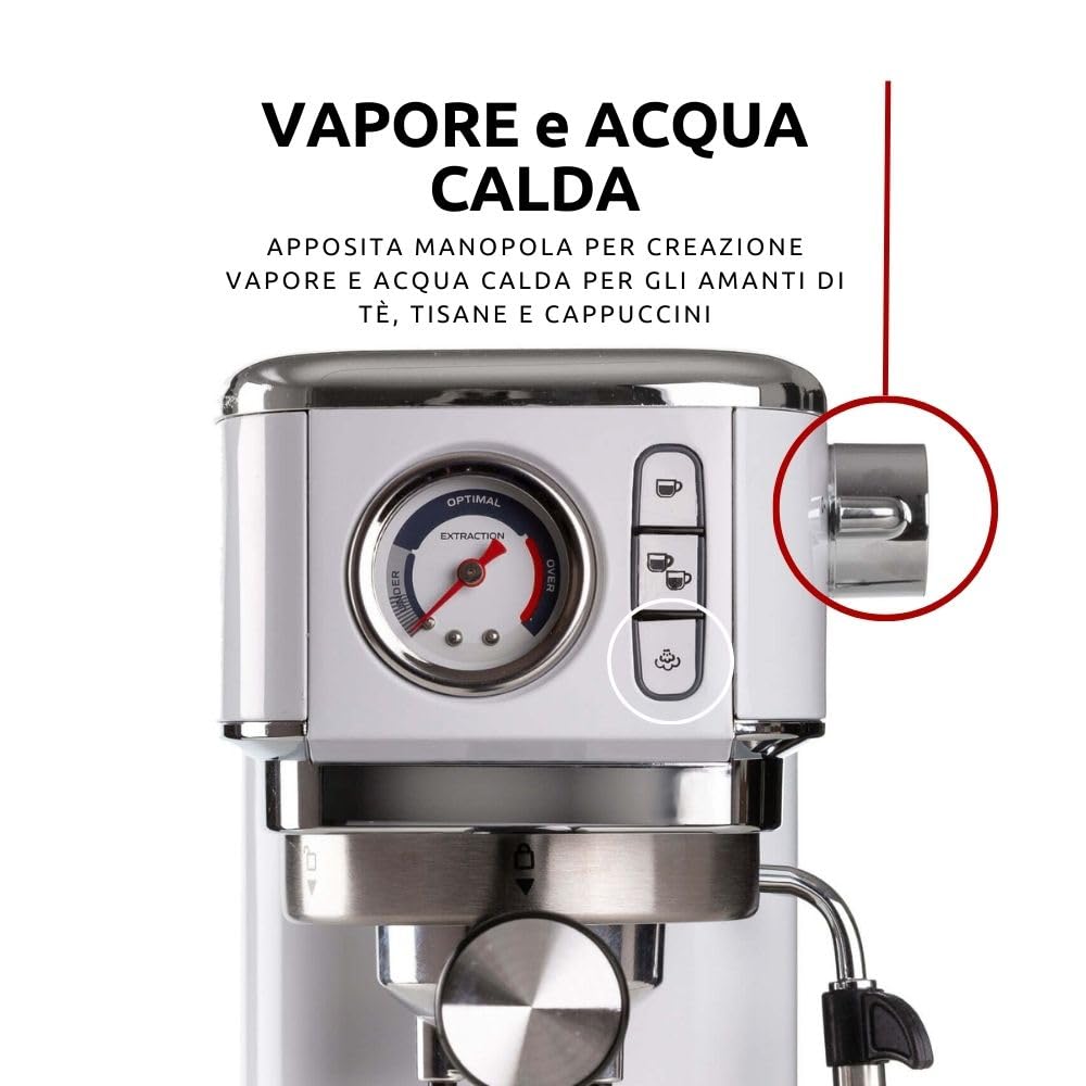 ماكينة قهوة Ariete بقوة 1300 واط مع مقياس ضغط – سعة 1.1 لتر، ضغط 15 بار، متوافقة مع بودات ESE وبود القهوة، جهاز كابتشينو،  – خدوش بسيطة
