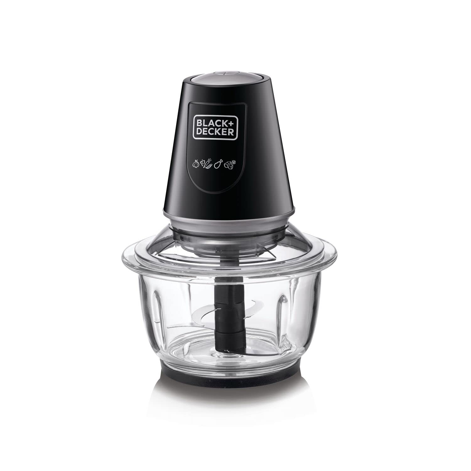 BLACK+DECKER Multi-Function Glass Chopper & Mincer, 400W, XXL 1.2L Bowl, 4-Blade System, Pulse Speed for Precision, Ice Crushing, Compact Sleek Black Design, Easy to Clean, Black - GC400-B5