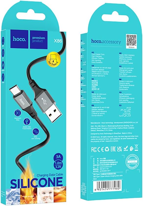  3 أمبير X86 كابل شحن سريع تايب سي سيليكون من هوكو