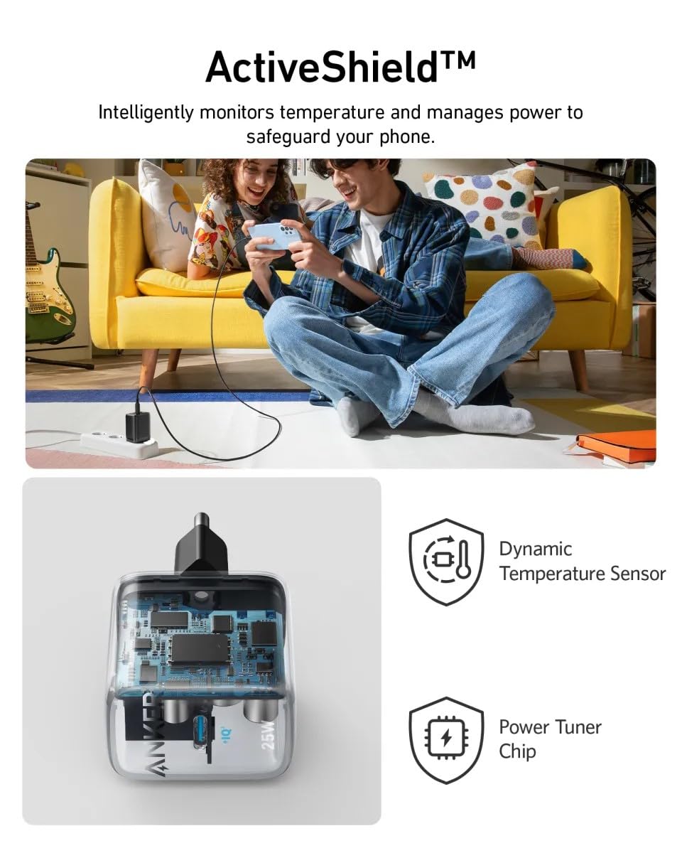 شاحن Anker 312 USB-C بقوة 25 وات – يدعم تقنية الشحن السريع من سامسونج، وتقنية MultiProtect Protection، وتقنية PowerIQ 3.0