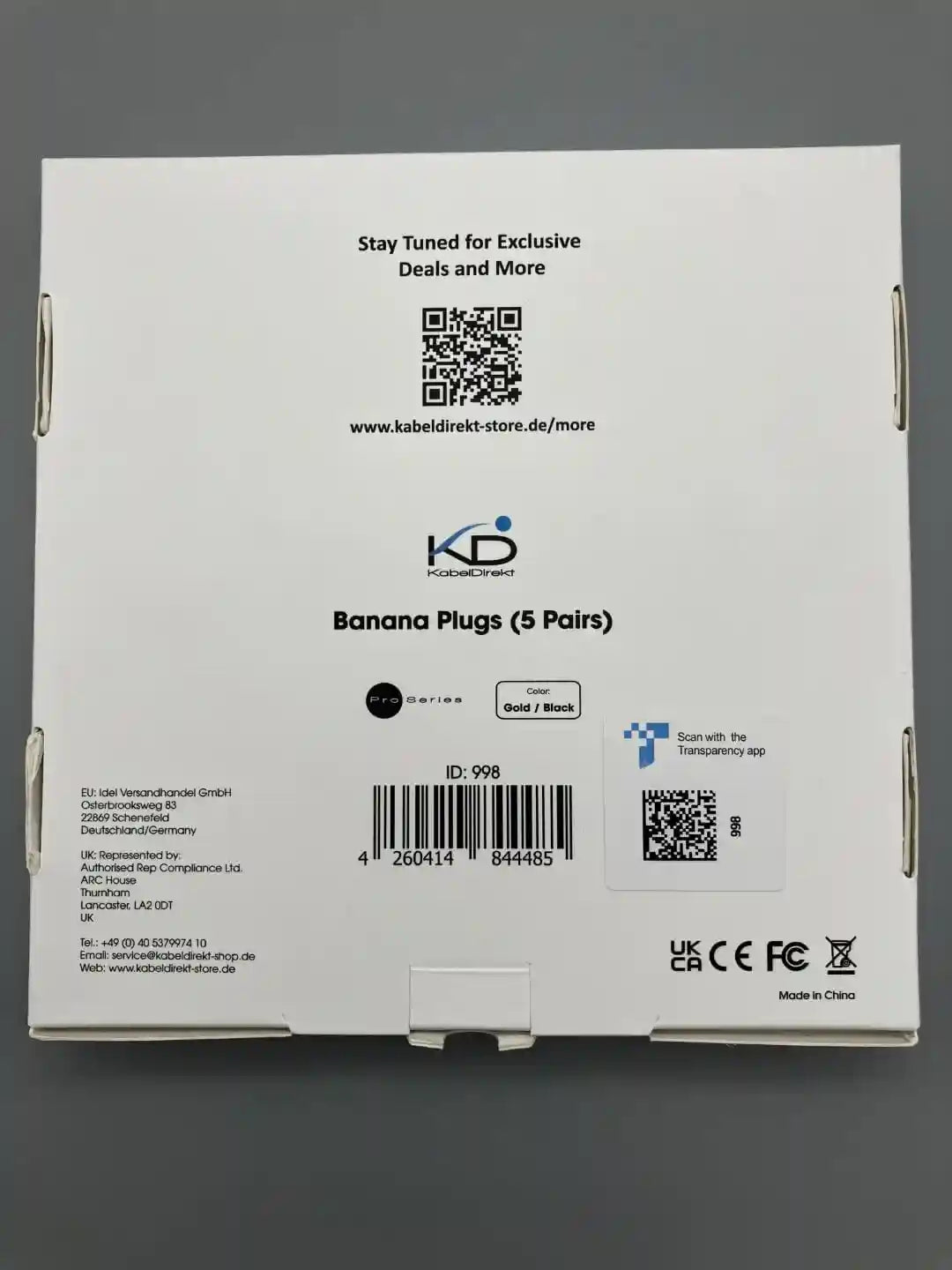 KabelDirekt 998 0.05m Banana Plugs 5 أزواج (لسلك السماعة حتى 6 مم ²، تسمح بسماعات توصيل مرنة، ومكبرات الصوت، وأجهزة استقبال الصوت/الفيديو، ومكبرات الصوت وأنظمة الاستريو، ومسامير التثبيت، مطلية بالذهب)