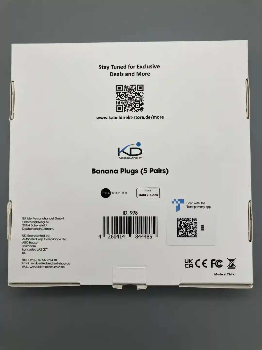 KabelDirekt 998 0.05m Banana Plugs 5 أزواج (لسلك السماعة حتى 6 مم ²، تسمح بسماعات توصيل مرنة، ومكبرات الصوت، وأجهزة استقبال الصوت/الفيديو، ومكبرات الصوت وأنظمة الاستريو، ومسامير التثبيت، مطلية بالذهب)