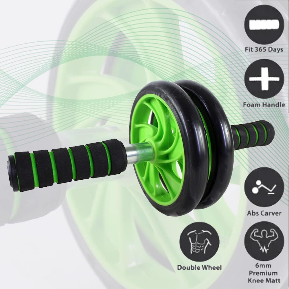 Fitness Pro | Ab Roller Wheel with Knee Mat | Abs Workout Equipment | For Abdominal & Core Strength | Exercise Wheels for Home Gym | Built In Spring Resistance | Home Workout Equipment (Green)