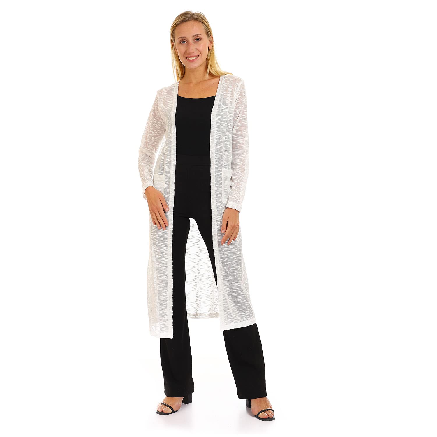 JAMILA Self Patterned Open Neckline Long Cardigan For Women,Easy to layer over tops, blouses, or dresses.
