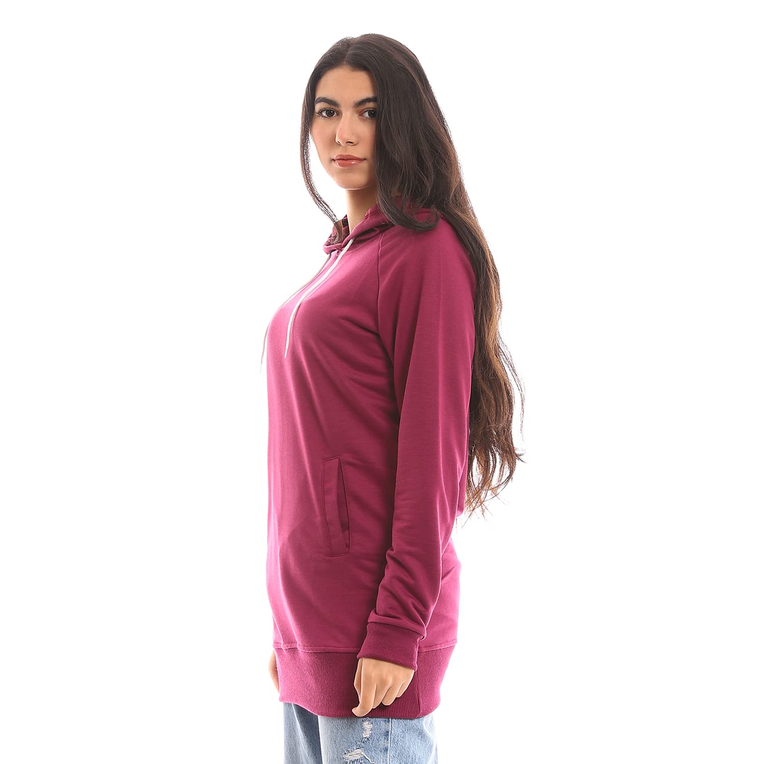 JAMILA  Long Sleeves Hoodie With Front Pocket For Women,Long sleeves with ribbed cuffs for a secure, comfortable fit.