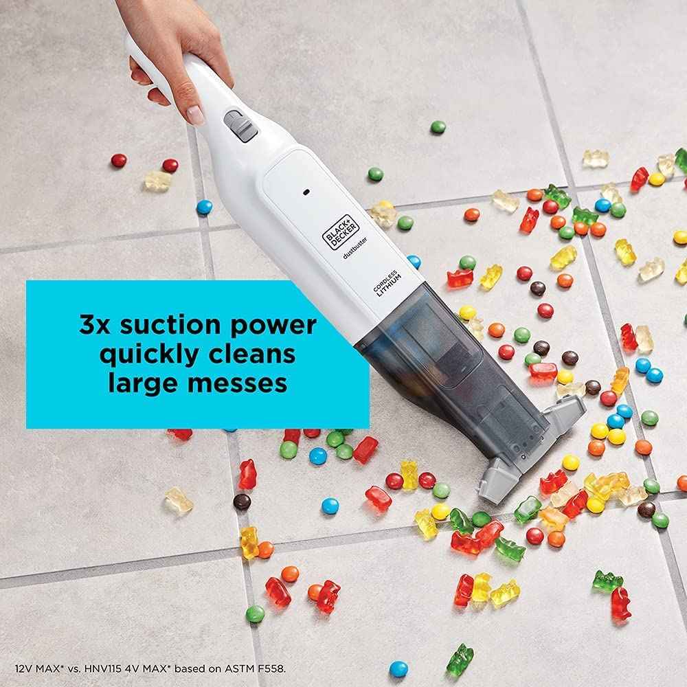Black & Decker Cordless 12V Handheld Dustbuster Vacuum, 18 Air Watts,10 Mins Runtime, Ultra Wide Extendable Nozzle, 1.5Ah Battery, White, HLVC315J11-GB, - Safqqa Egypt