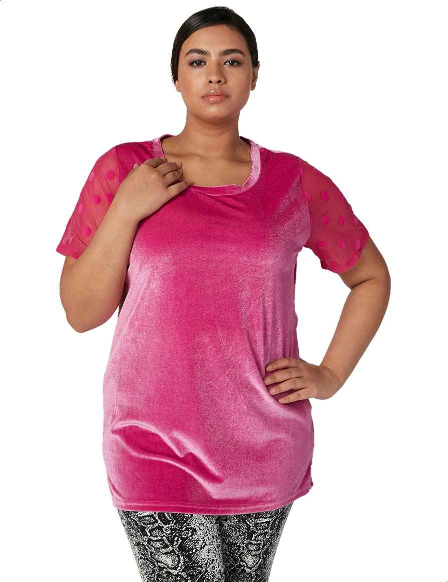 Splash Plain Dotted Sheer Short Sleeves Round Neck Blouses For Womens - Safqqa Egypt
