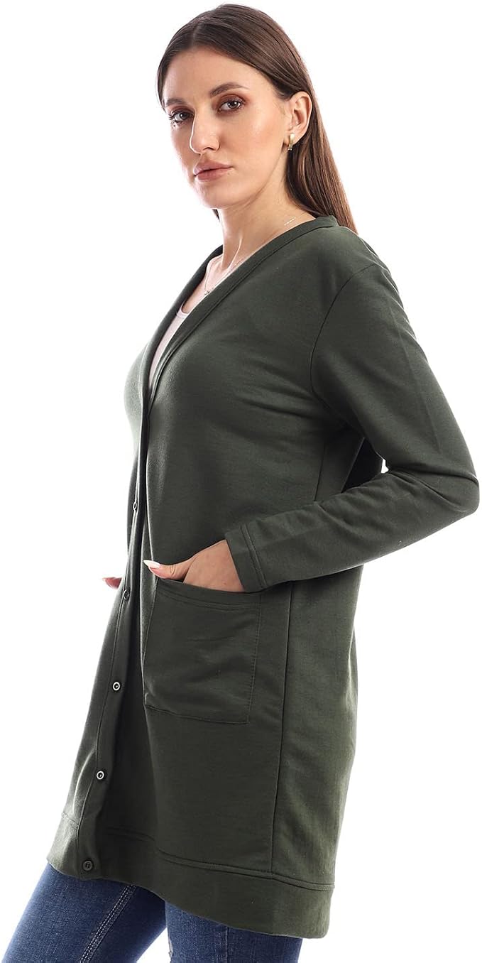 كارديجان نسائي طويل ناعم بأزرار من جميلة - طويل الأكمام 