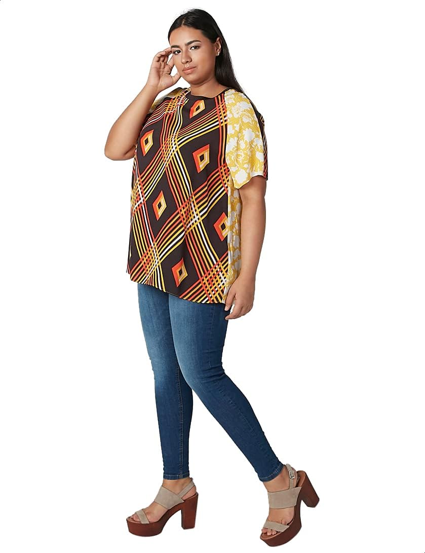 Splash Patterned Raglan Short Sleeves Crew Neck Blouse For Women