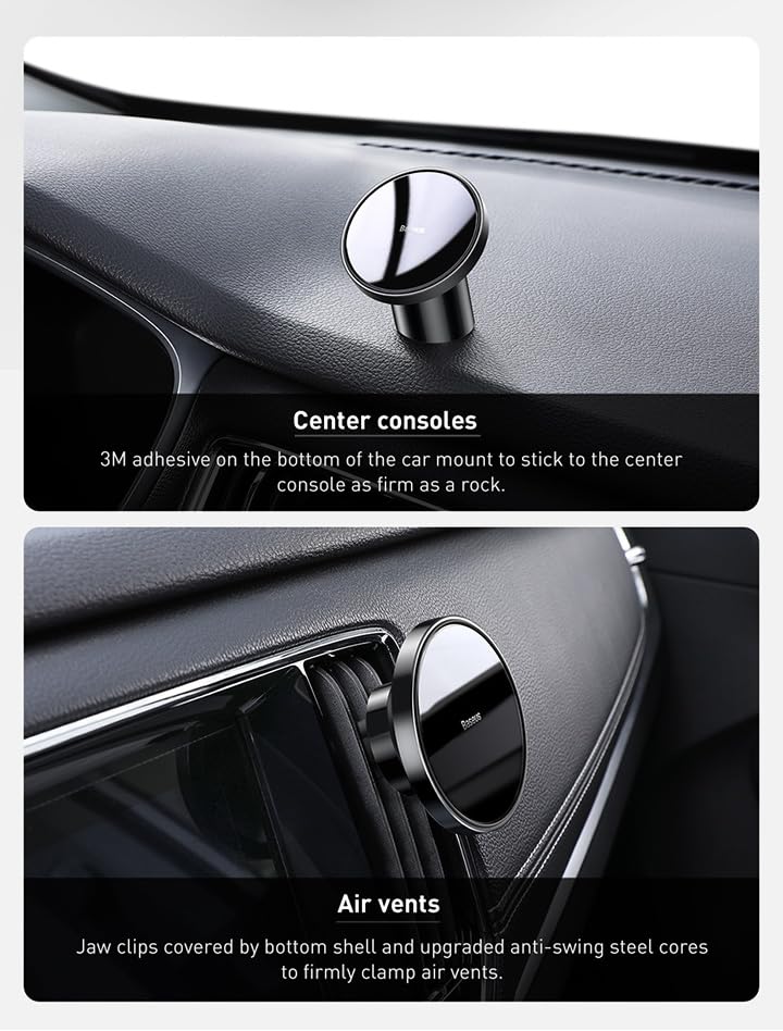 Baseus Magnetic Car Mount Dashboard & Air Vent Cell Phone Holder Compatible for iPhone